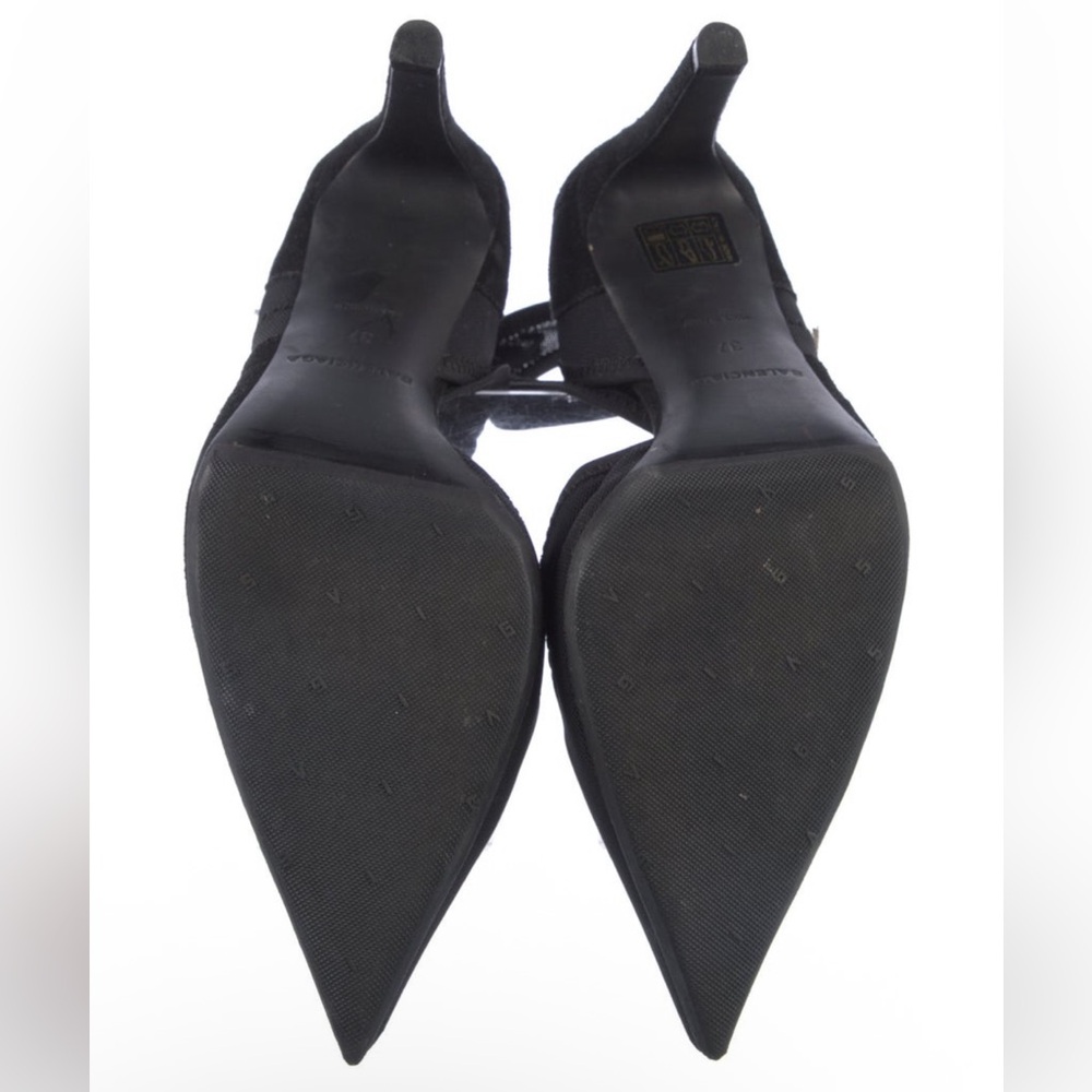 Balenciaga Suede Mesh Accents D'Orsay Pumps Black Size 7 Point Toe Heel - Picture 3 of 5